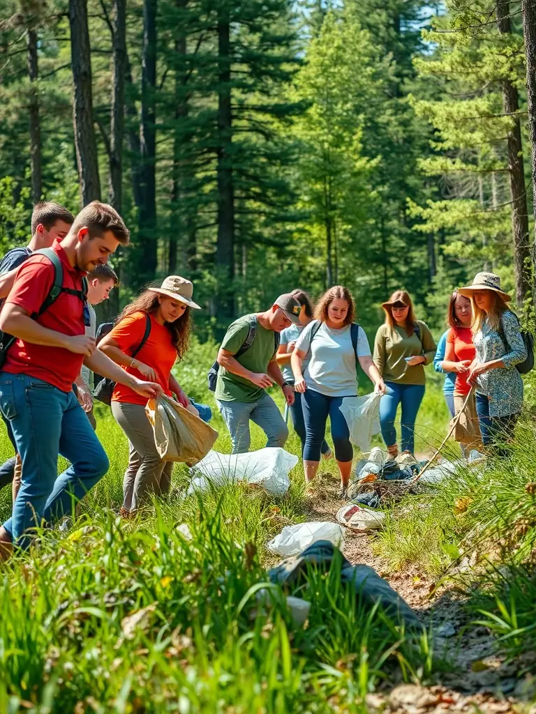 A diverse group of ROAD INDEPENDENT members are working together to clean up a roadside area, demonstrating their commitment to environmental stewardship and community improvement.